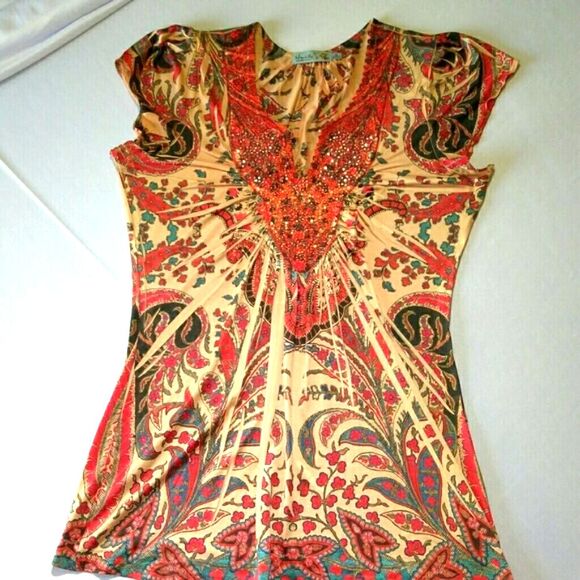 Unity World Wear tunic Orange tan multicolor Top - Picture 1 of 5